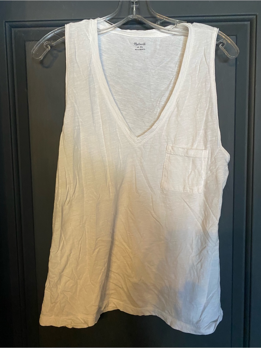 Madewell White V-Neck Pocket Tank Top